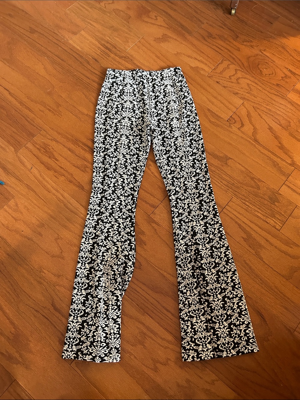 Anthropologie Black and White Floral Boot-Cut Pants